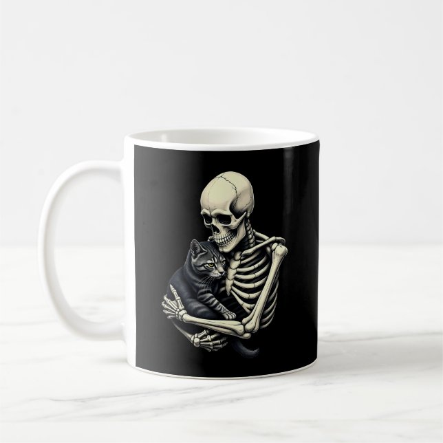 Mug Chat drôle de Halloween qui étreint un squelette p (Gauche)