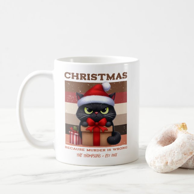 Mug Chat drôle de Noël rétro personnalisé (Avec donut)