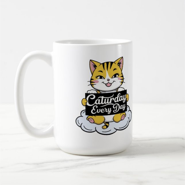 Mug Chat Drôle Dire Caturday Chaque Jour (Gauche)