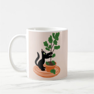 Mug Chat drôle Figuier Arbre Plantes en pot Dessinés à