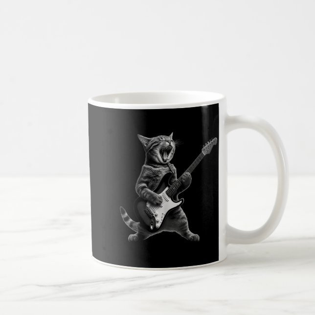 Mug Chat Drôle Jouant de la Guitare Rock And Roll Homm (Droite)