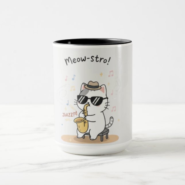 Mug Chat drôle joueur de saxophone Jazz  (Centre)
