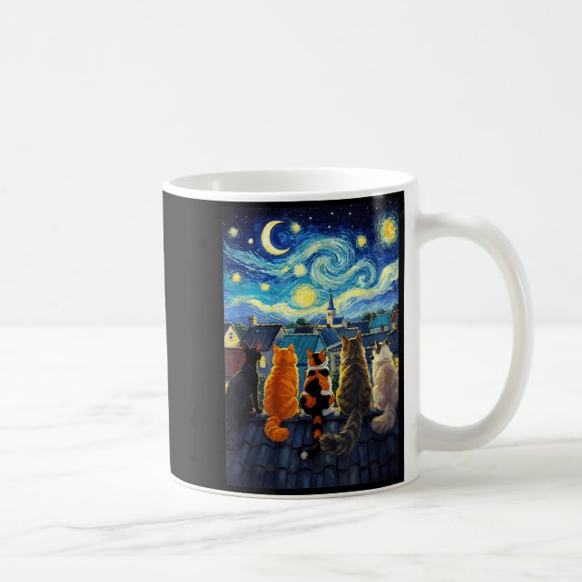 Mug Chat drôle Nuit étoilée Style Van Gogh Toit (Droite)