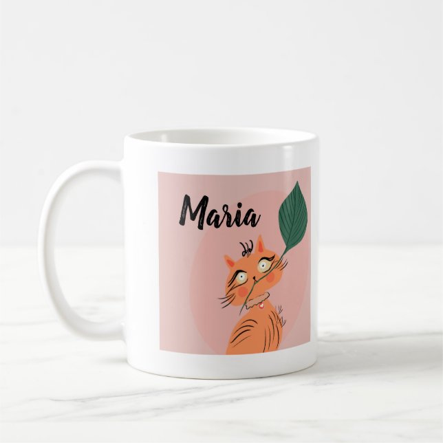 Mug Chat drôle plante feuille dessin animé (Gauche)