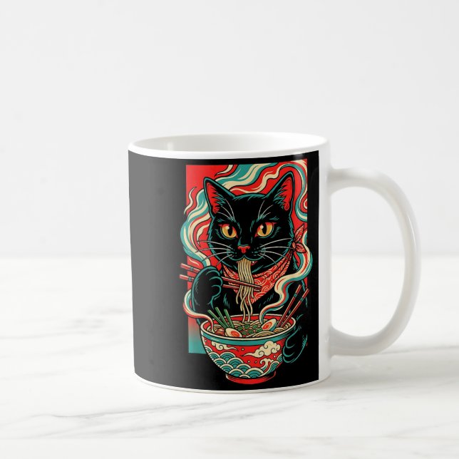 Mug Chat Drôle Ramen Japonais Graphique Kawaii Rétro (Droite)