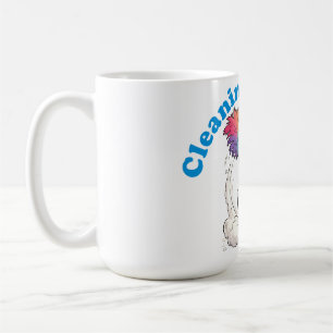 Mug Chat drôle se nettoyant avec un pinceau à plumes c