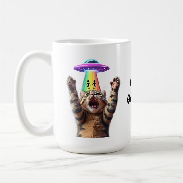 Mug Chat Drôle Selfie Alien UFO Personnalisable Hilara (Gauche)