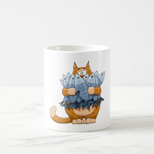 Mug Chat Drôle Tenant un Poisson Dessin Animé Kitty Af (Créateur téléchargé)
