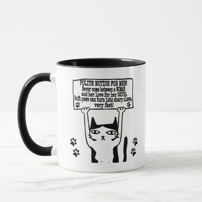 Mug Chat Drôle Tenant Une Bannière D'Avertissement Pou (Gauche)