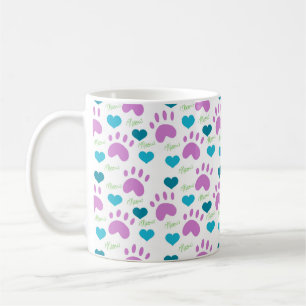 Mug Chat Empreintes de pattes Coeurs Meow Motif rose T