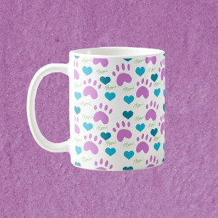 Mug Chat Empreintes de pattes Coeurs Meow Motif rose T