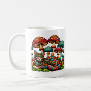 Mug Chat en mosaïque dans les champignons
