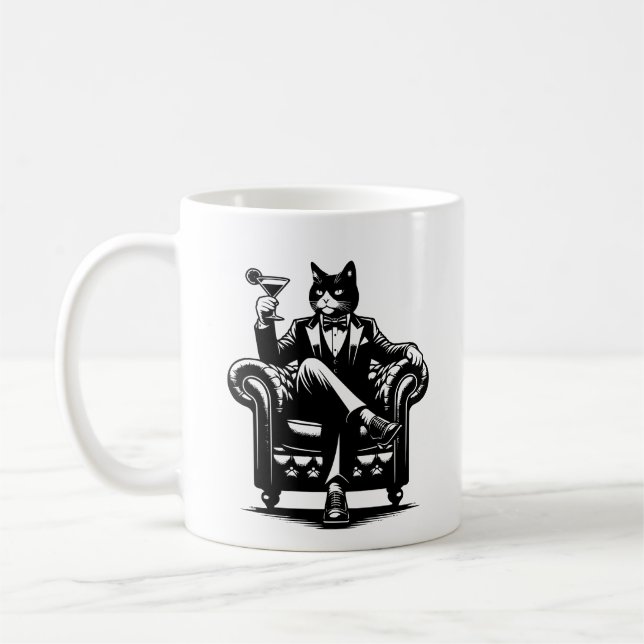 Mug Chat en Tux assis Chaise en cuir Martini (Gauche)