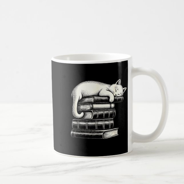 Mug Chat endormi et livres mignons adorables lecteurs  (Droite)