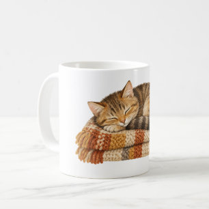 Mug Chat endormi sur une couverture tricotée