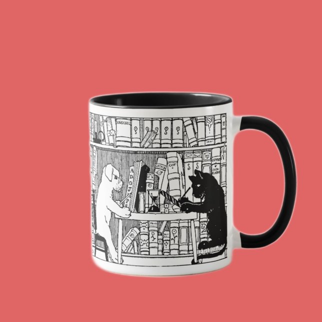 Mug Chat et chien dans la bibliothèque (Créateur téléchargé)