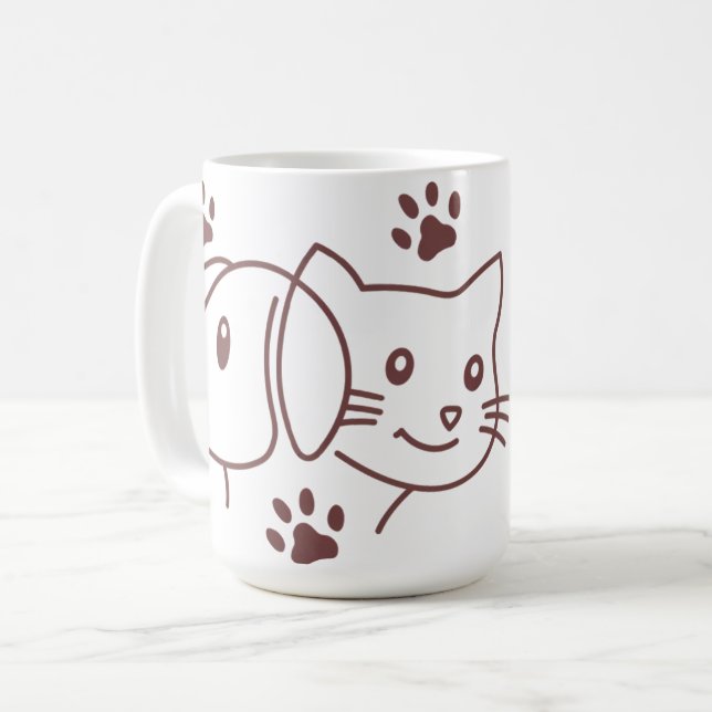 Mug Chat et chien mignons en ligne  (Devant gauche)