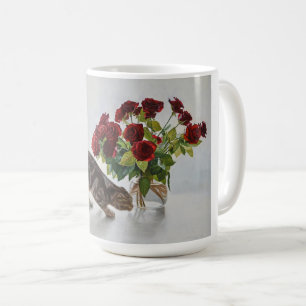 Mug Chat et roses rouges – Impression réaliste d'une p
