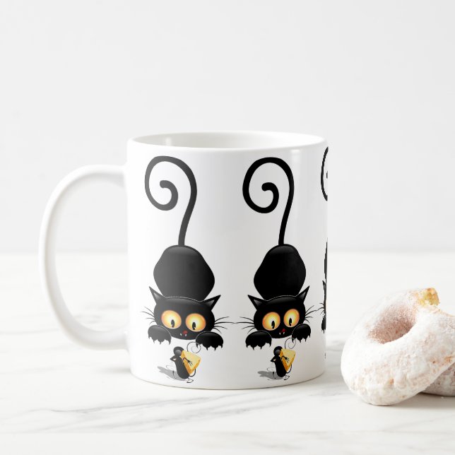 Mug Chat et souris avec des personnages de dessin amus (Avec donut)