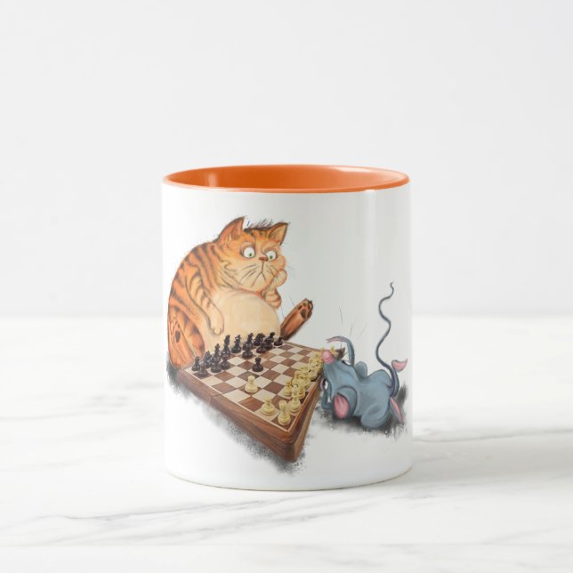 Mug Chat et souris Jouer aux échecs Dessin amusant  (Centre)