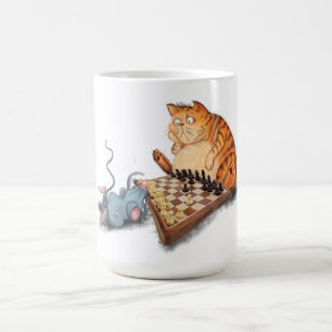 Mug Chat et souris Jouer aux échecs - Peinture - Drôle