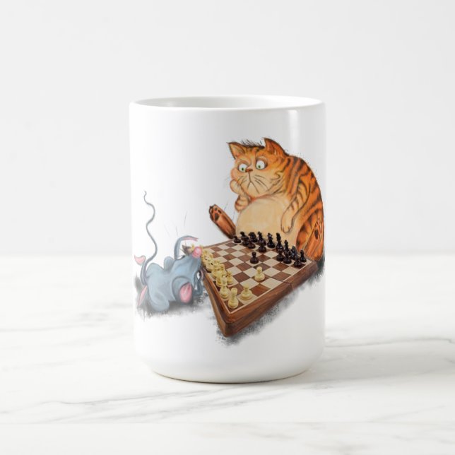 Mug Chat et souris Jouer aux échecs - Peinture - Drôle (Centre)