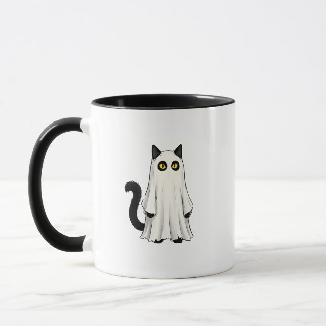 Mug Chat fantôme drôle Halloween noir (Gauche)