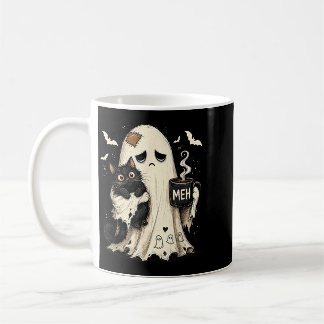 Mug Chat Fantôme Meh Chat Noir Épouvantable Drôle Hall (Gauche)