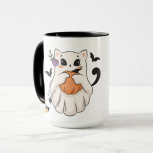 Mug Chat Fantôme mignon avec Citrouille   Éffrayant Ha