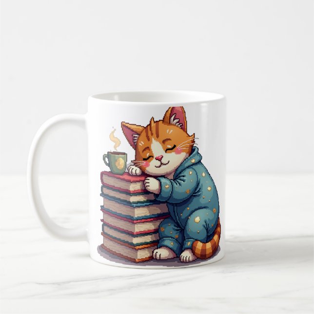 Mug Chat Fatigué Pixel Art Rétro Jeux Nostalgie Strass (Gauche)