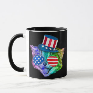 Mug Chat félin arc-en-ciel drôle 4 juillet Américain