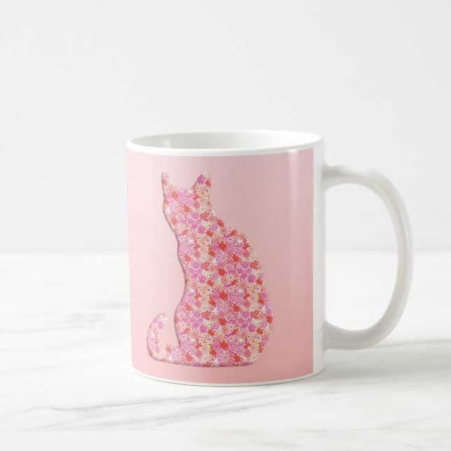 Mug Chat Fleur - corail orange et rose (Droite)
