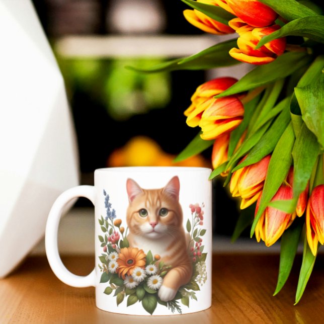 Mug Chat & Fleurs à l'aquarelle (Créateur téléchargé)