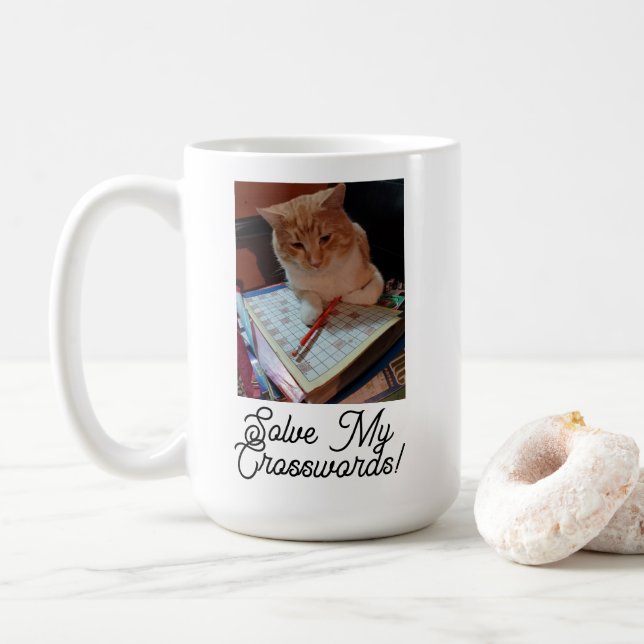 Mug Chat Funny Résoudre Mes Mots-Croisés Photo Customi (Avec donut)