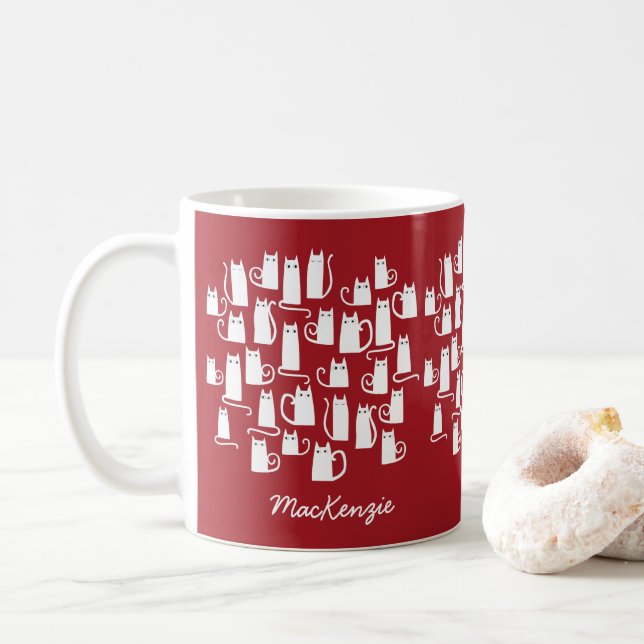 Mug Chat Funny Rouge Blanc (Avec donut)