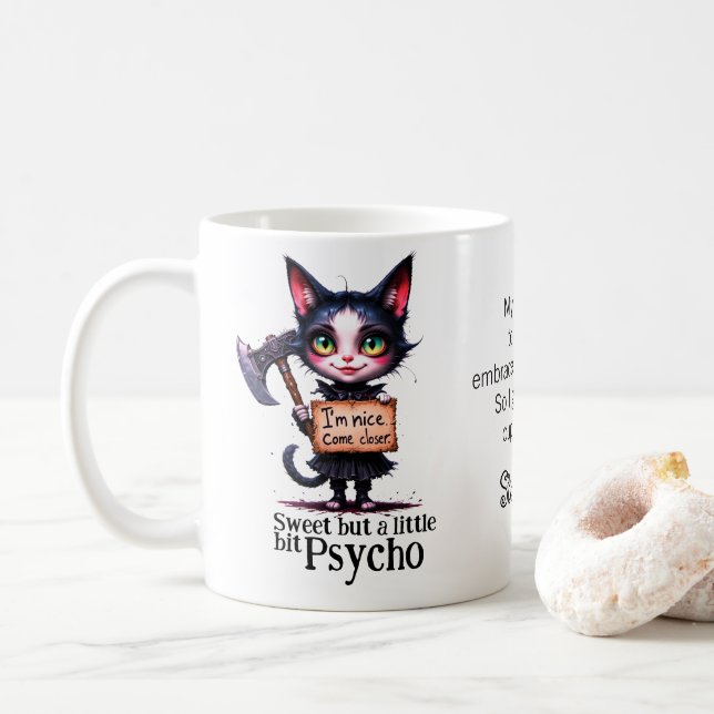Mug Chat gothique psycho mignon avec hache  (Avec donut)