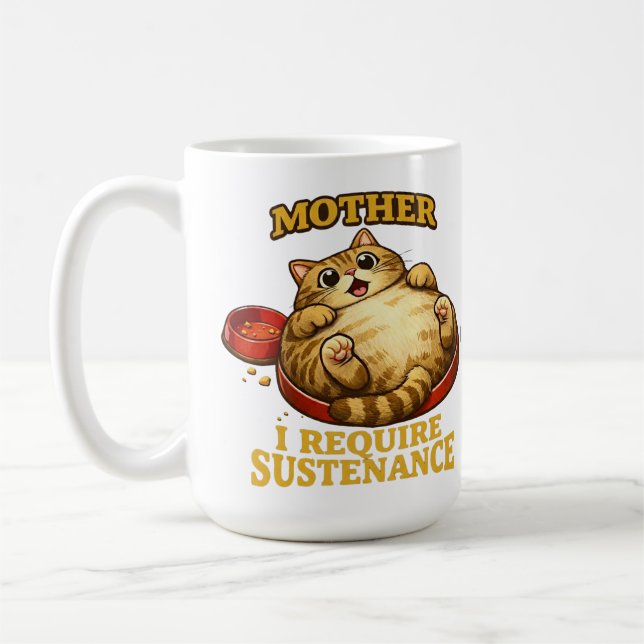 Mug Chat Grassouillet Drôle "J'ai Besoin de Nourriture (Gauche)