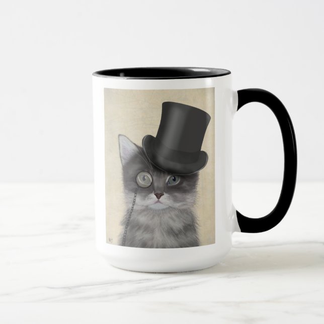 Mug Chat gris avec chapeau supérieur (Droite)