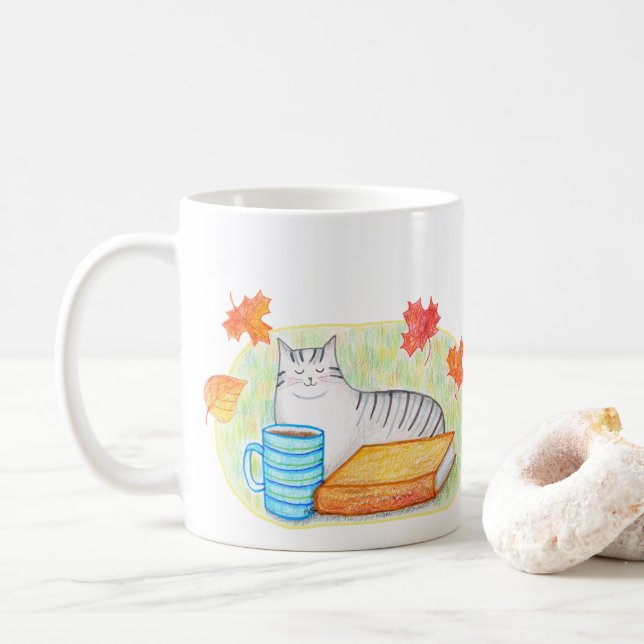 Mug Chat gris d'automne avec Amoureux des chats de liv (Avec donut)