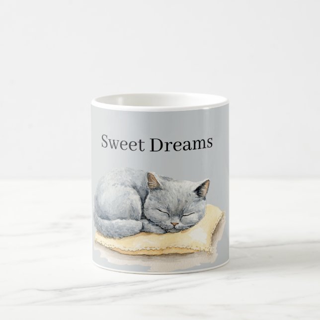 Mug Chat Gris Endormi sur un Oreiller (Centre)