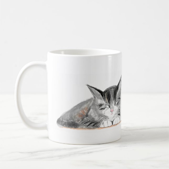 Mug Chat gris Jolie chatte chatte chatte aquarelle Bel (Gauche)