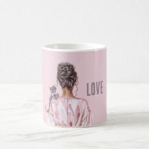 Mug Chat Gris Ruban Rose Femelle