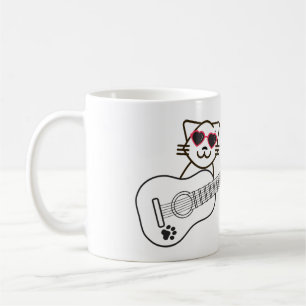 Mug Chat Guitare- avec Lunettes de Soleil à Cœur Kitty