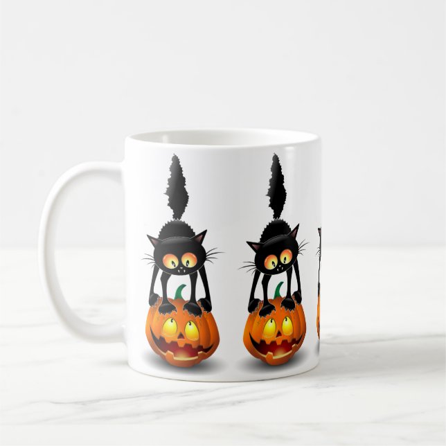 Mug Chat Halloween personnage de dessin effrayé debout (Gauche)