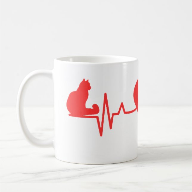 Mug Chat Heartbeat Paw Love Design - Cadeau pour amour (Gauche)