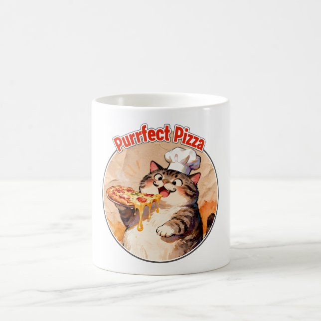 Mug Chat heureux chef avec pizza (Centre)
