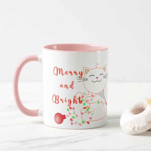 Mug Chat heureux jouant avec la lumière LED | Noël mig (Avec donut)