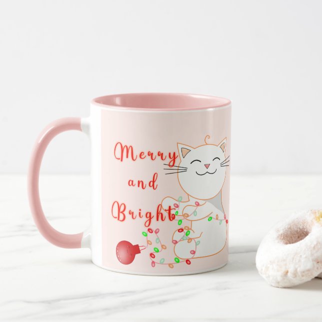 Mug Chat Heureux Jouant Avec Lumière LED | Noël Mignon (Avec donut)