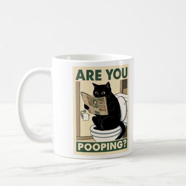Mug Chat hilarant lisant un journal dans les toilettes (Gauche)