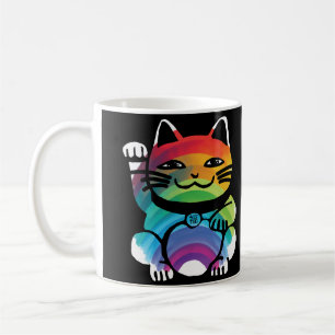 Mug Chat japonais de bonne chance avec arc-en-ciel